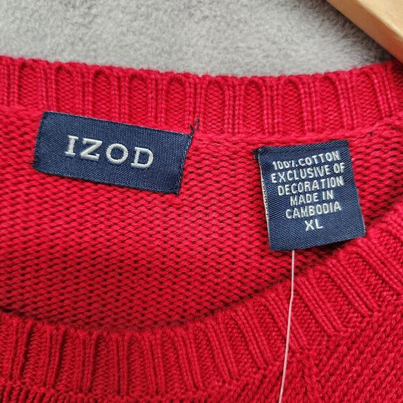 NWT IZOD Sweater Mens XLARGE Logo Red Crew Neck Cotton Argyle Office Dad Holiday - Picture 9 of 11